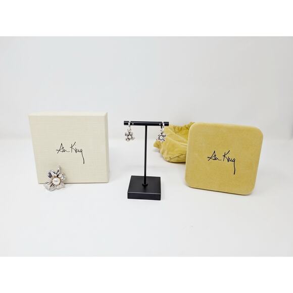 Ann King Sterling Silver Freshwater Pearl Orchid Flower Pendant Earrings Set - Picture 1 of 13